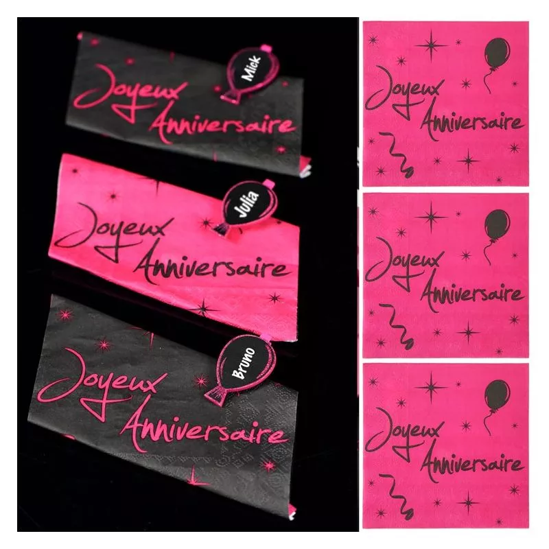 Serviette Joyeux Anniversaire Collection Fuchsia Pieces