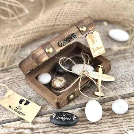 Boite dragées MARIAGE valise Vintage en bois